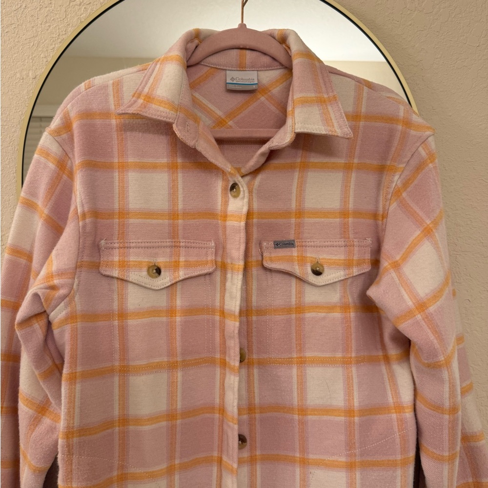 Columbia Pink and Orange Checkered Shirt Jacket